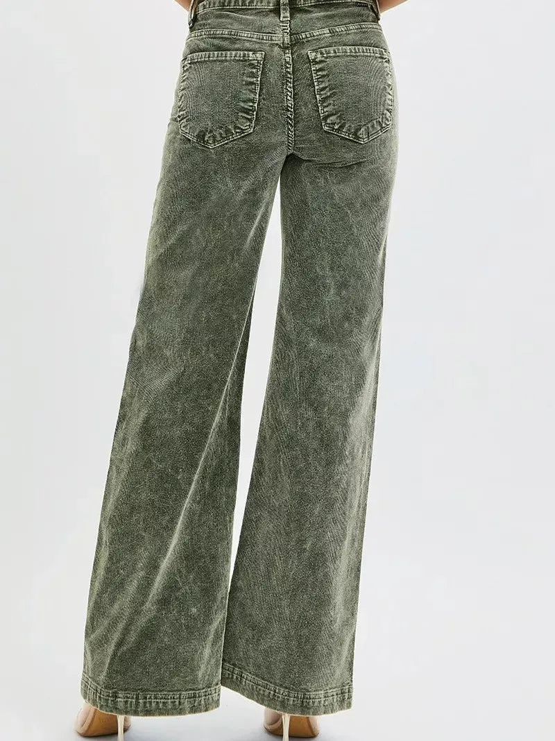 Risen Evergreen Charm High Rise Wide Leg Corduroy Jeans-Women's Jeans-Shop Z & Joxa