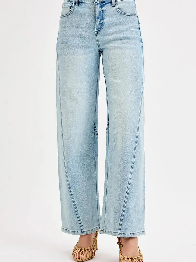Risen Everyday Barrel Mid-Rise Jeans in Light Wash-Women's Jeans-Shop Z & Joxa
