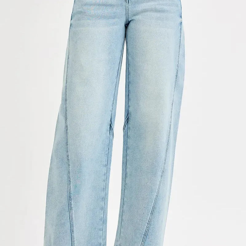 Risen Everyday Barrel Mid-Rise Jeans in Light Wash-Women's Jeans-Shop Z & Joxa
