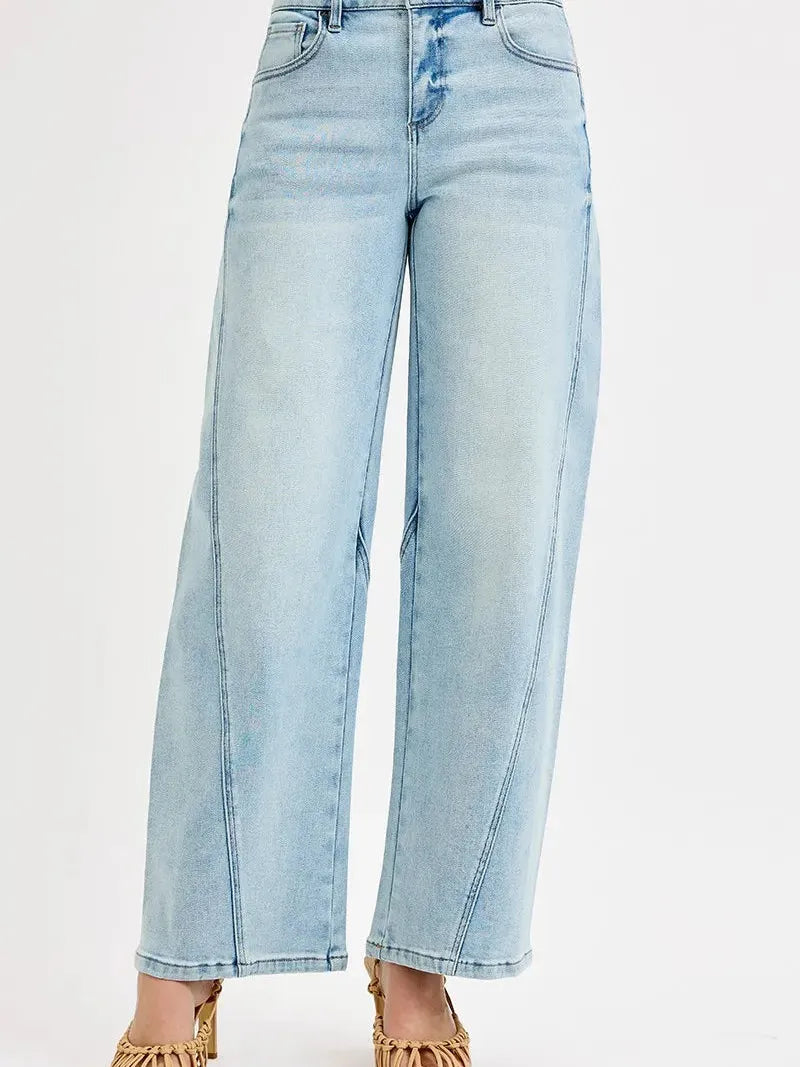Risen Everyday Barrel Mid-Rise Jeans in Light Wash-Women's Jeans-Shop Z & Joxa