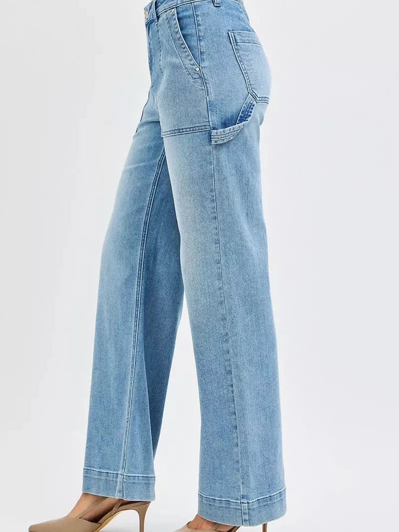 Risen Everyday Style High Rise Straight Leg Front Pocket Jeans-Women's Jeans-Shop Z & Joxa