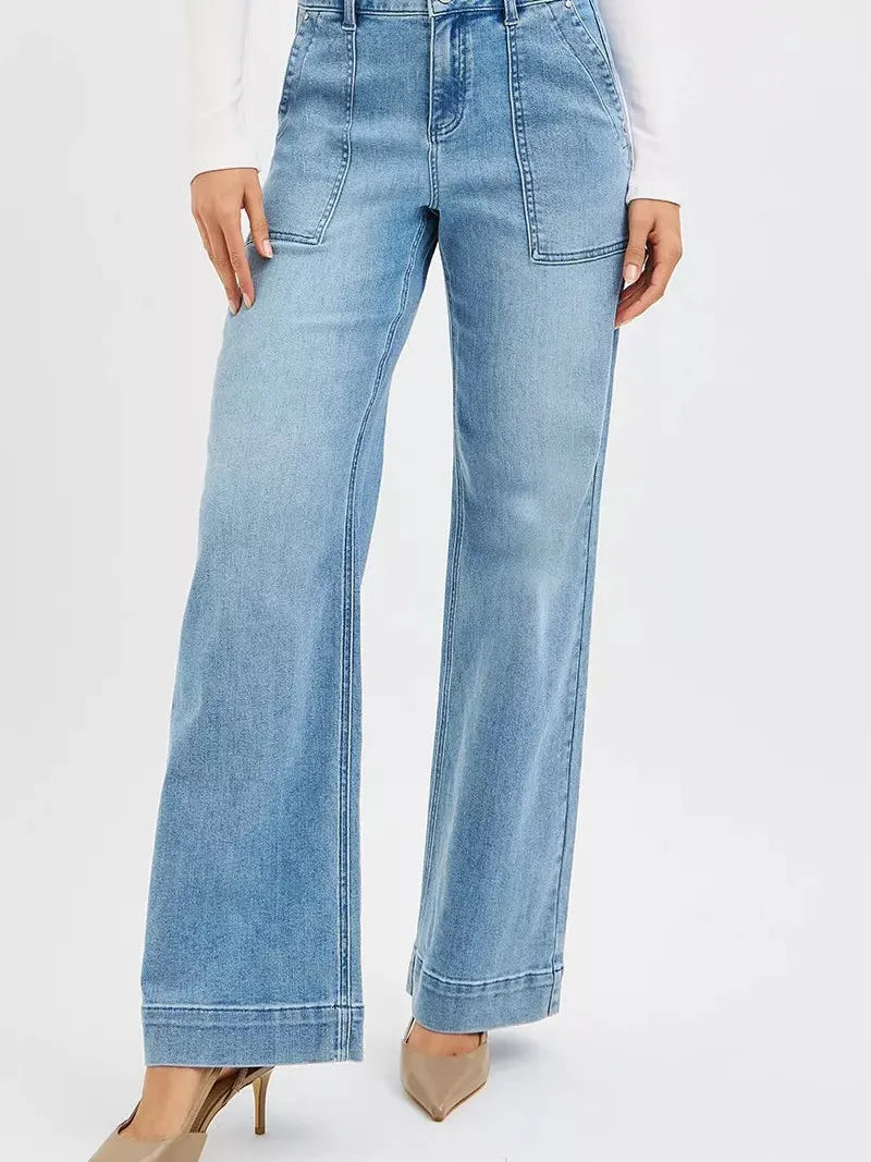 Risen Everyday Style High Rise Straight Leg Front Pocket Jeans-Women's Jeans-Shop Z & Joxa