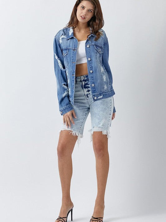 Risen | Everything Starts with a Dream Acid Wash Bermuda Shorts-Women's Clothing-Shop Z & Joxa