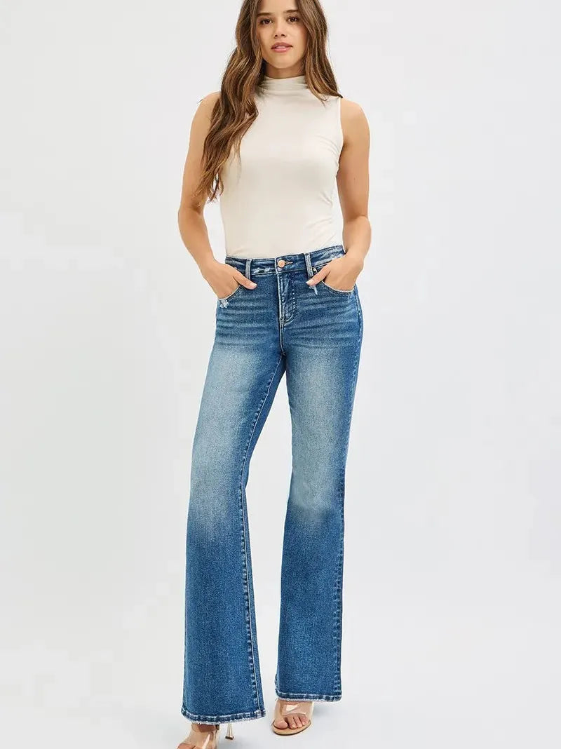 Risen Flare Affair Tummy Control High Rise Flare Jeans-Women's Jeans-Shop Z & Joxa