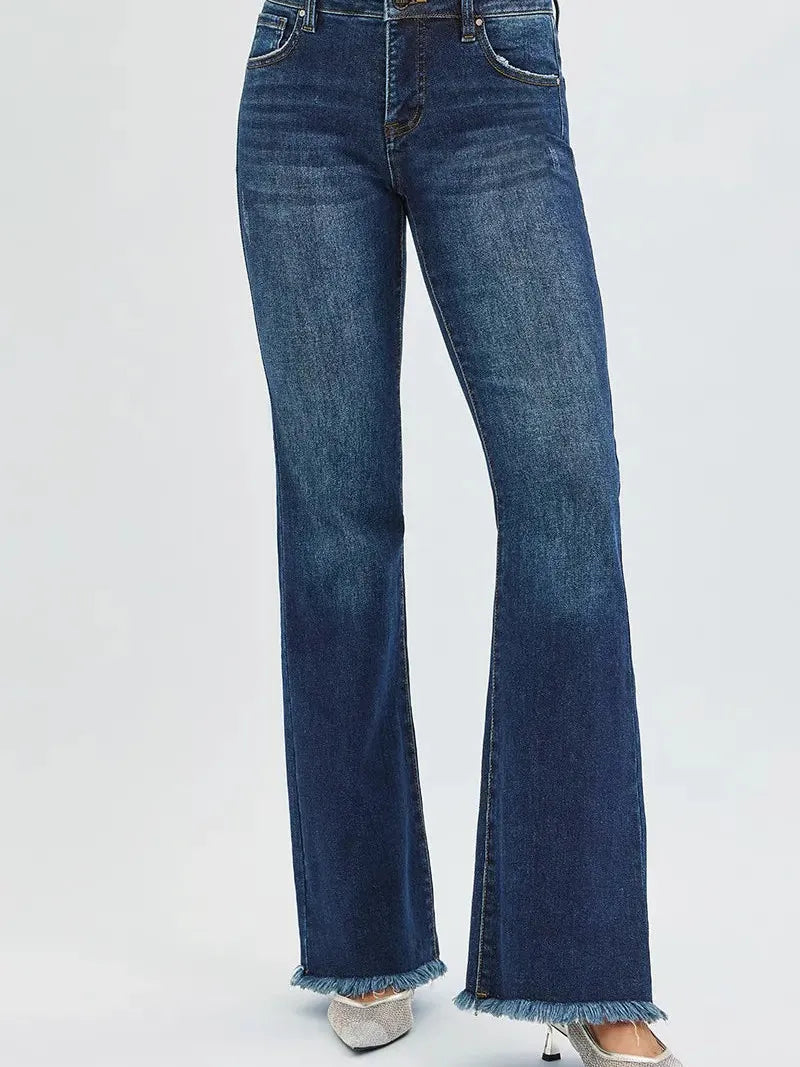 Risen Flare & Flair Tummy Control Mid-Rise Jeans-Women's Jeans-Shop Z & Joxa