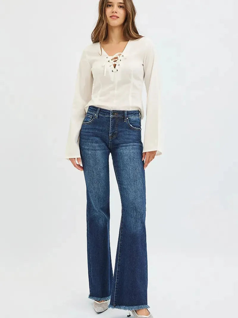 Risen Flare & Flair Tummy Control Mid-Rise Jeans-Women's Jeans-Shop Z & Joxa