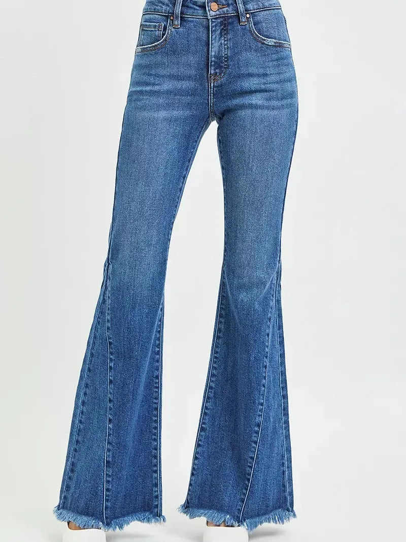 Risen Flare Forward Mid Rise Jeans with Flare Seam Detail-Jeans-Shop Z & Joxa