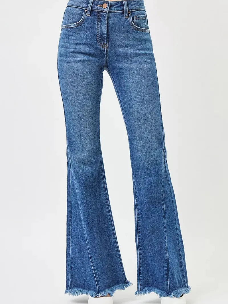 Risen Flare Forward Mid Rise Jeans with Flare Seam Detail-Jeans-Shop Z & Joxa