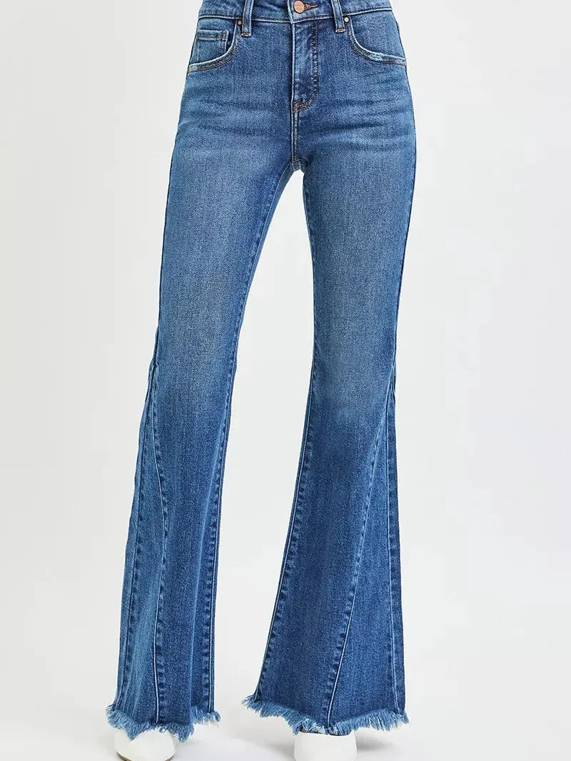 Risen Flare Forward Mid Rise Jeans with Flare Seam Detail-Jeans-Shop Z & Joxa