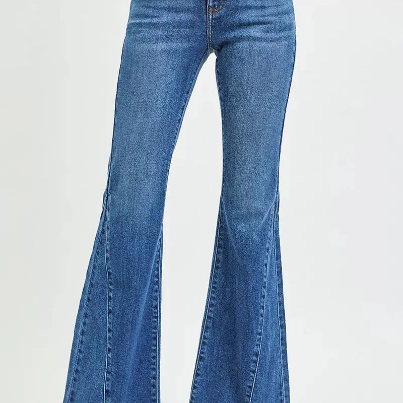 Risen Flare Forward Mid Rise Jeans with Flare Seam Detail-Women's Jeans-Shop Z & Joxa