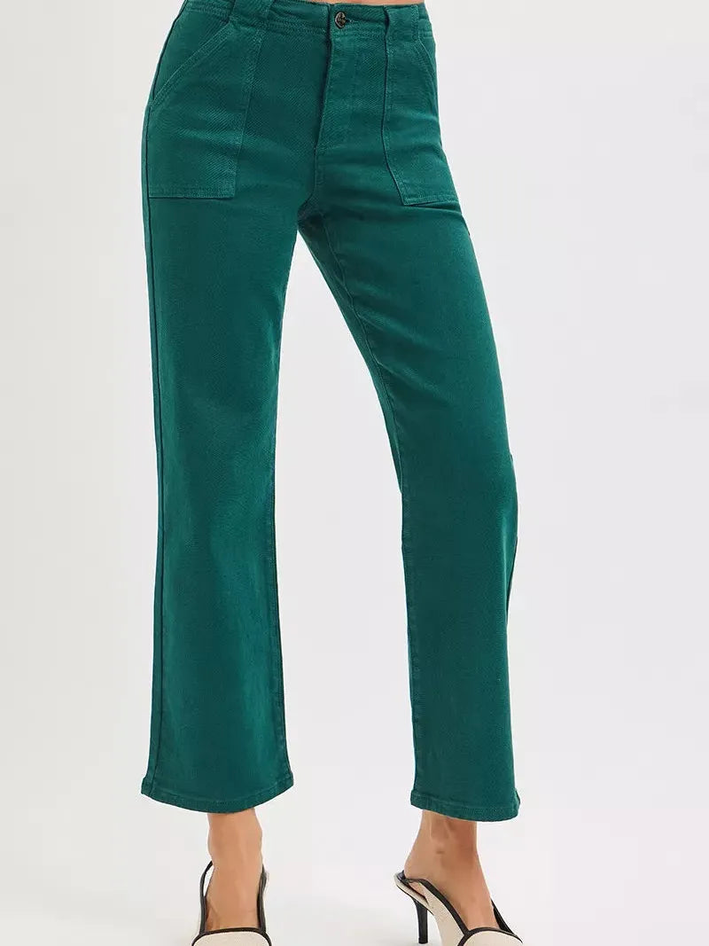 Risen Forest Kiss High Rise Ankle Flare Patch Pocket Jeans-Women's Jeans-Shop Z & Joxa