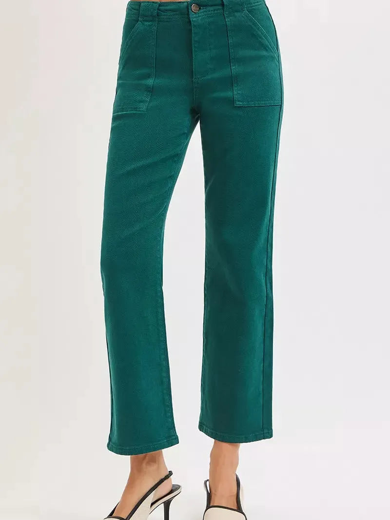 Risen Forest Kiss High Rise Ankle Flare Patch Pocket Jeans-Women's Jeans-Shop Z & Joxa