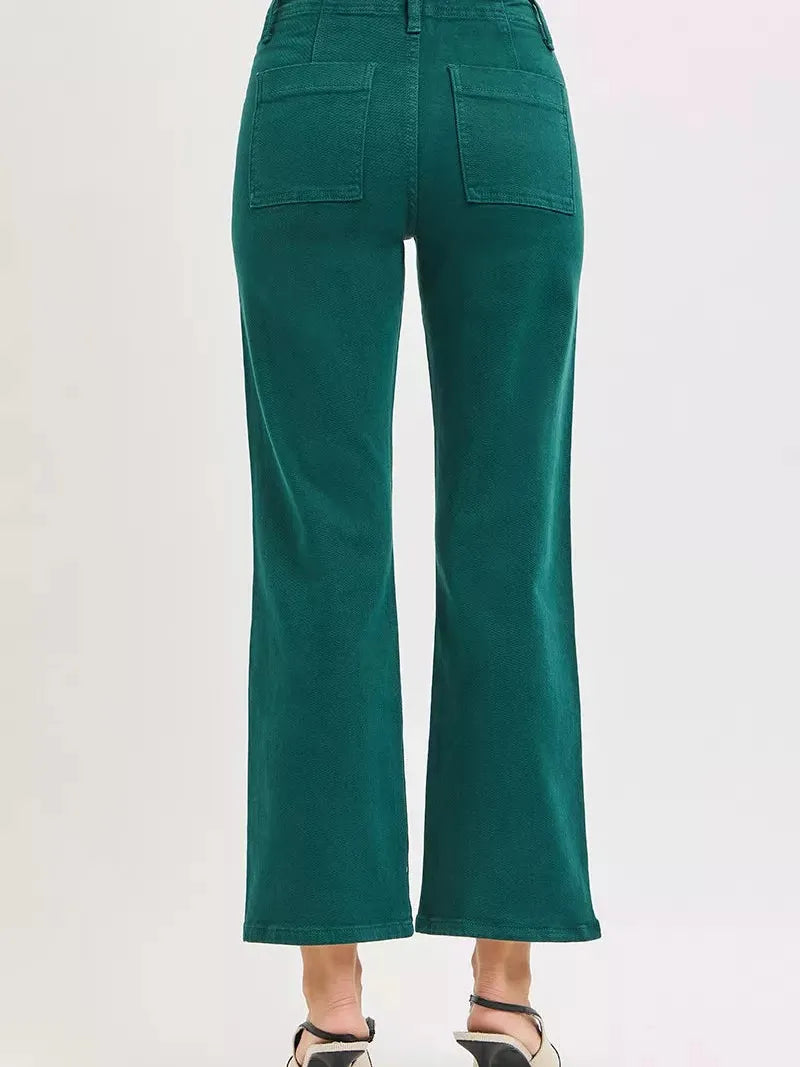 Risen Forest Kiss High Rise Ankle Flare Patch Pocket Jeans-Women's Jeans-Shop Z & Joxa