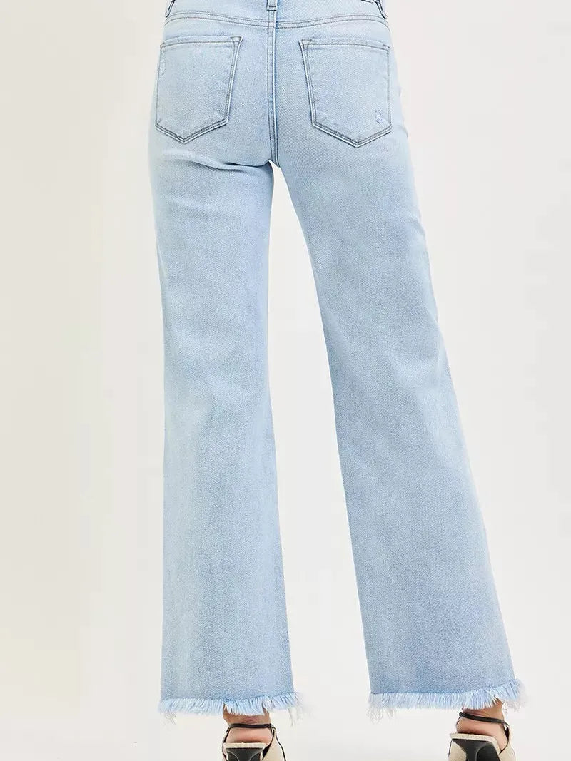 Risen Fray Away Tummy Control Mid Rise Ankle Raw Hem Jeans-Jeans-Shop Z & Joxa
