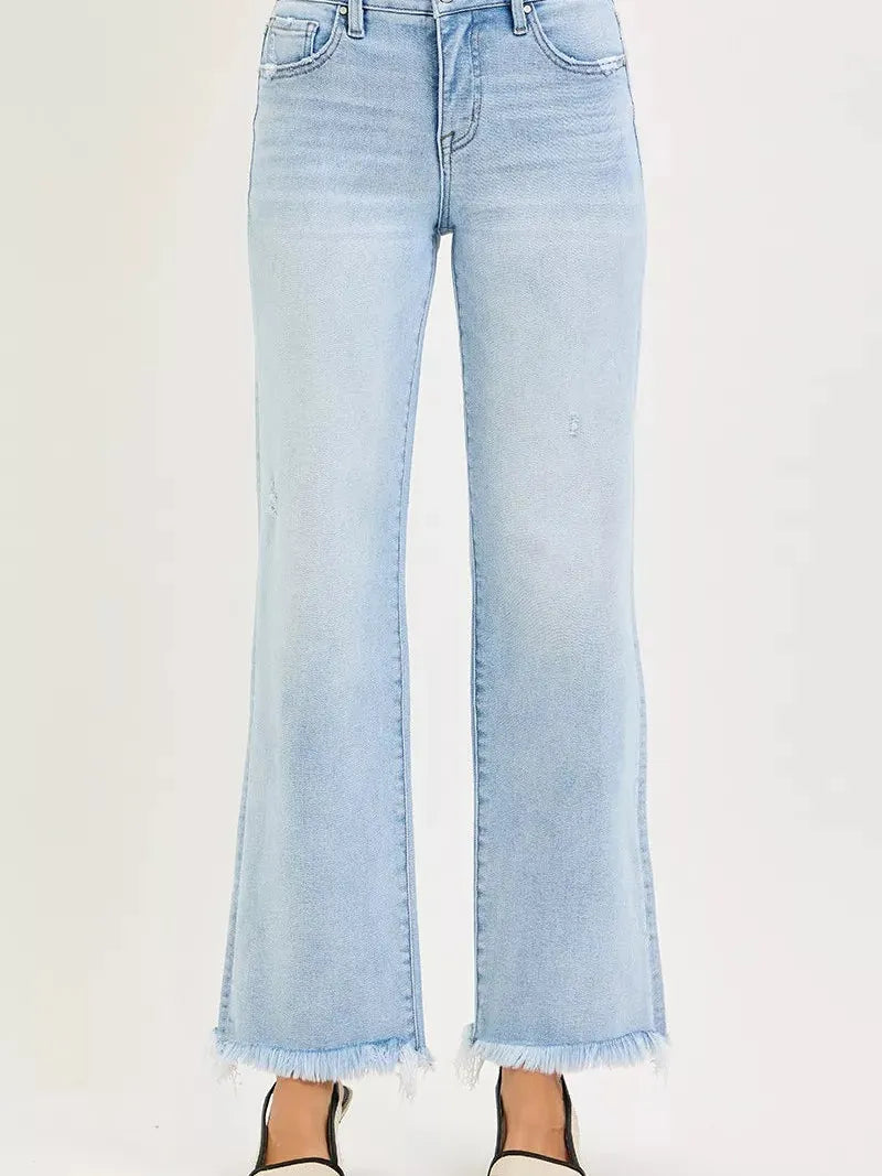 Risen Fray Away Tummy Control Mid Rise Ankle Raw Hem Jeans-Jeans-Shop Z & Joxa