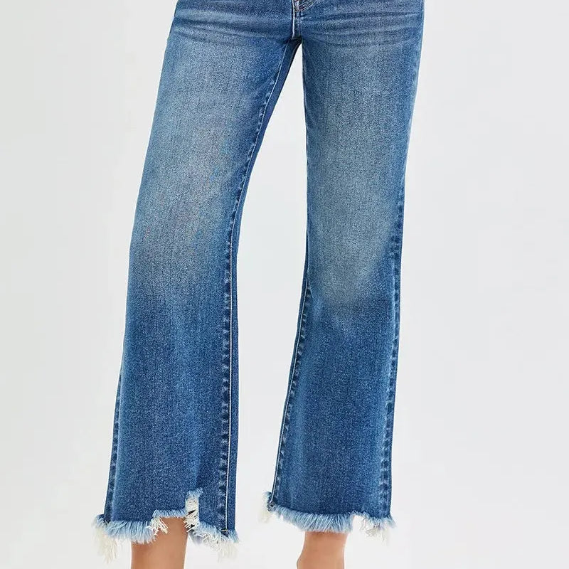 Risen Fray Day High-Waisted Wide Leg Crop Jeans-Women's Jeans-Shop Z & Joxa
