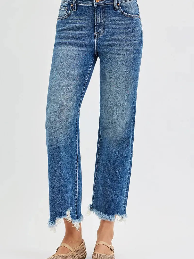 Risen Fray Day High-Waisted Wide Leg Crop Jeans-Women's Jeans-Shop Z & Joxa