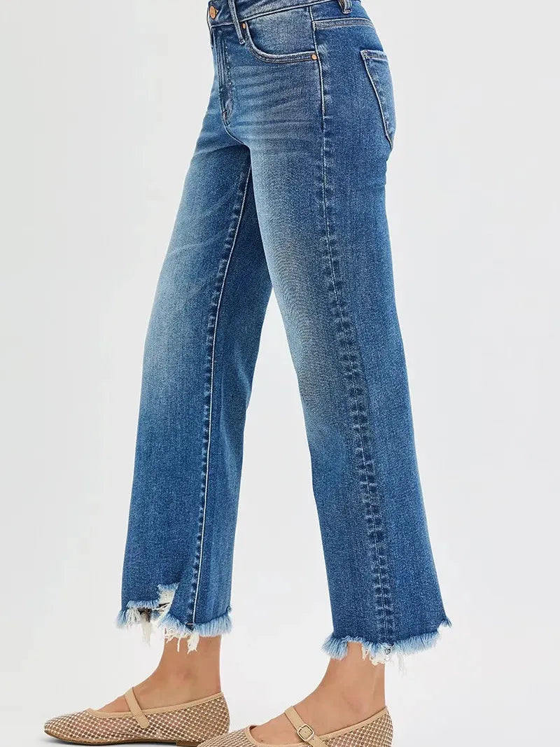 Risen Fray Day High-Waisted Wide Leg Crop Jeans-Women's Jeans-Shop Z & Joxa