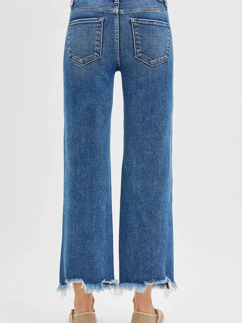 Risen Fray Day High-Waisted Wide Leg Crop Jeans-Women's Jeans-Shop Z & Joxa
