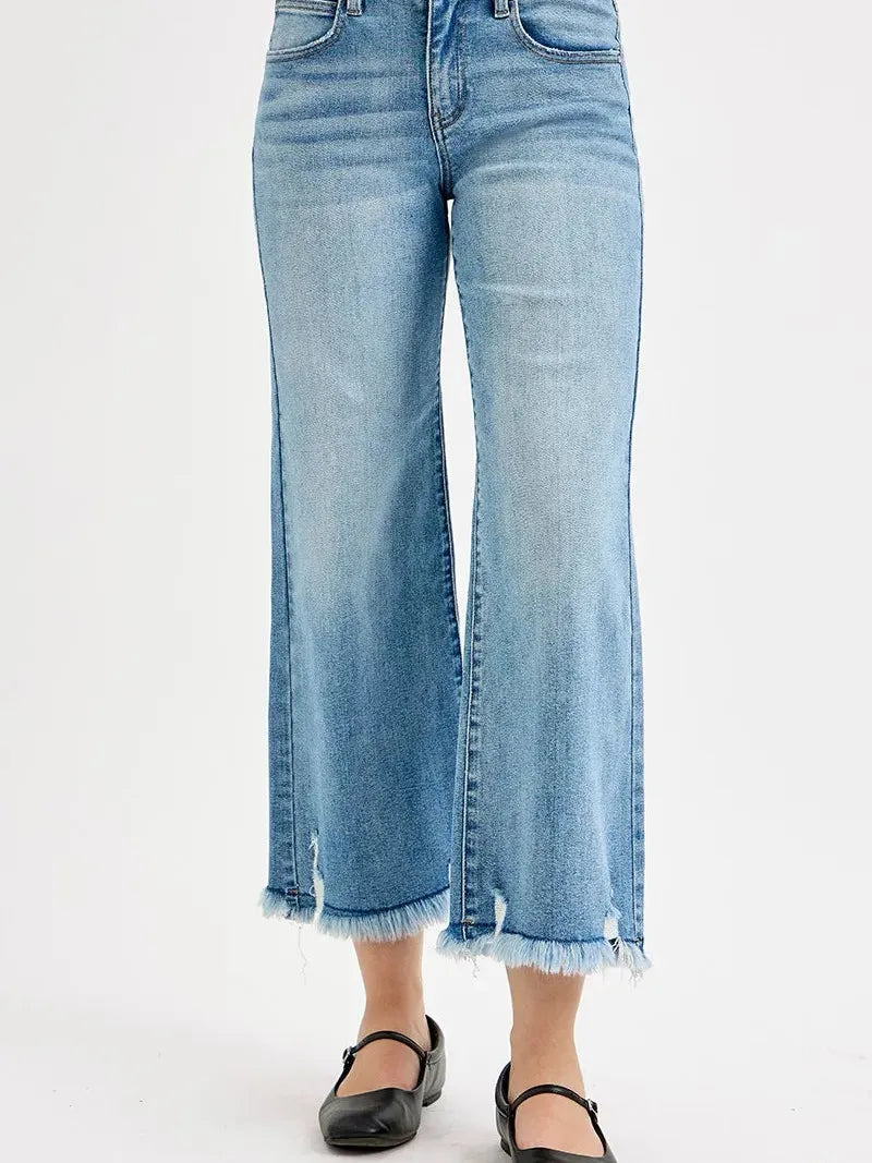 Risen Fray Play Wide Leg Cropped Jeans-Women's Jeans-Shop Z & Joxa