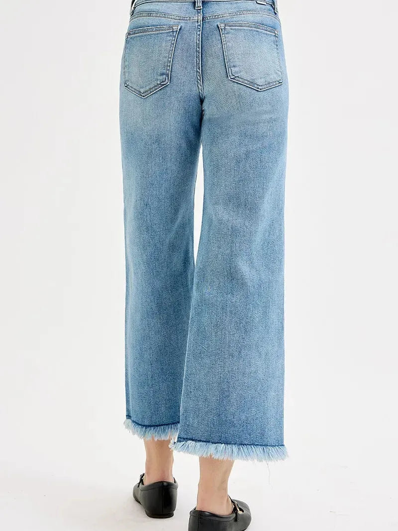 Risen Fray Play Wide Leg Cropped Jeans-Women's Jeans-Shop Z & Joxa
