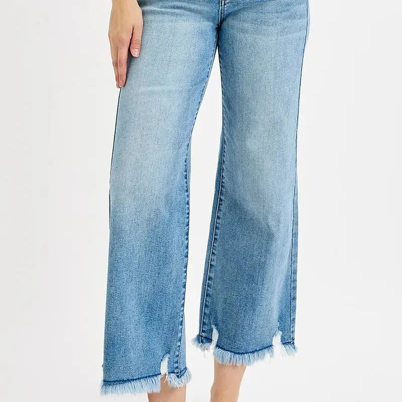 Risen Fray Play Wide Leg Cropped Jeans-Women's Jeans-Shop Z & Joxa