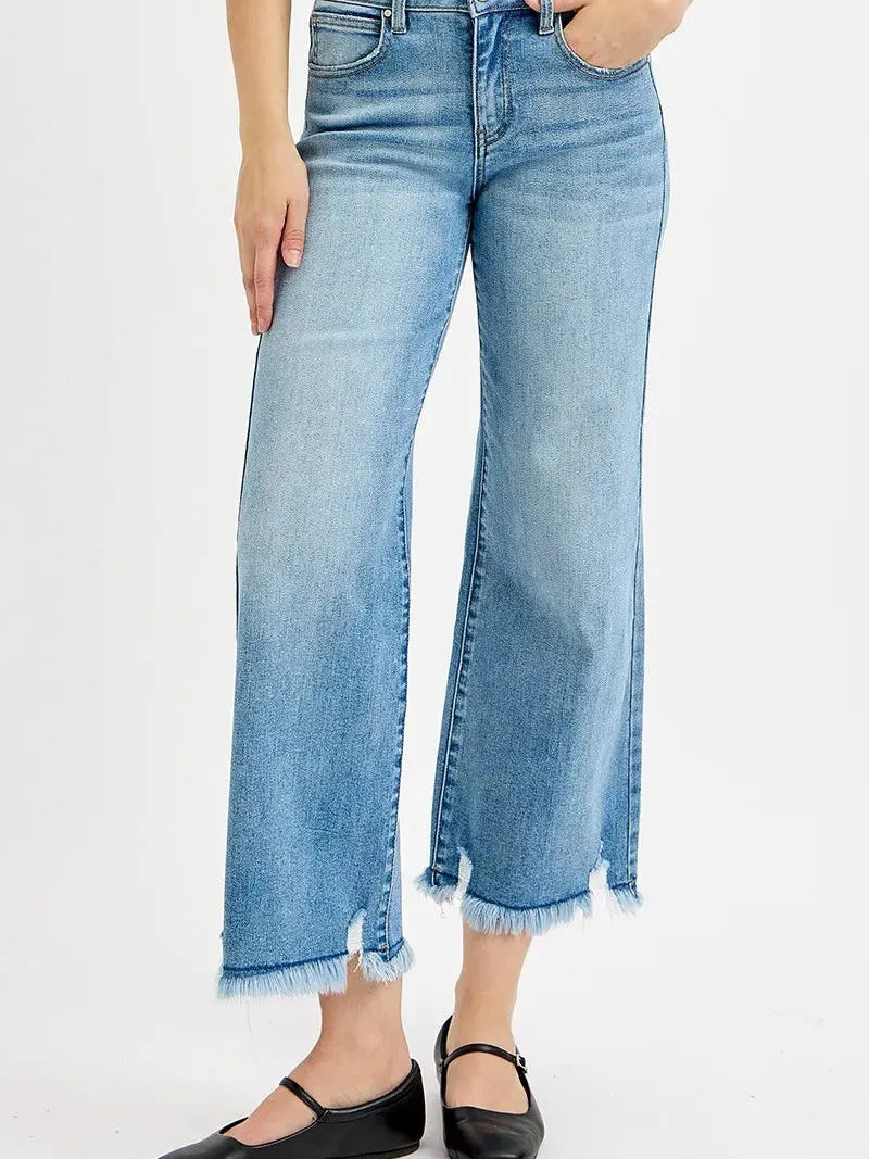Risen Fray Play Wide Leg Cropped Jeans-Women's Jeans-Shop Z & Joxa