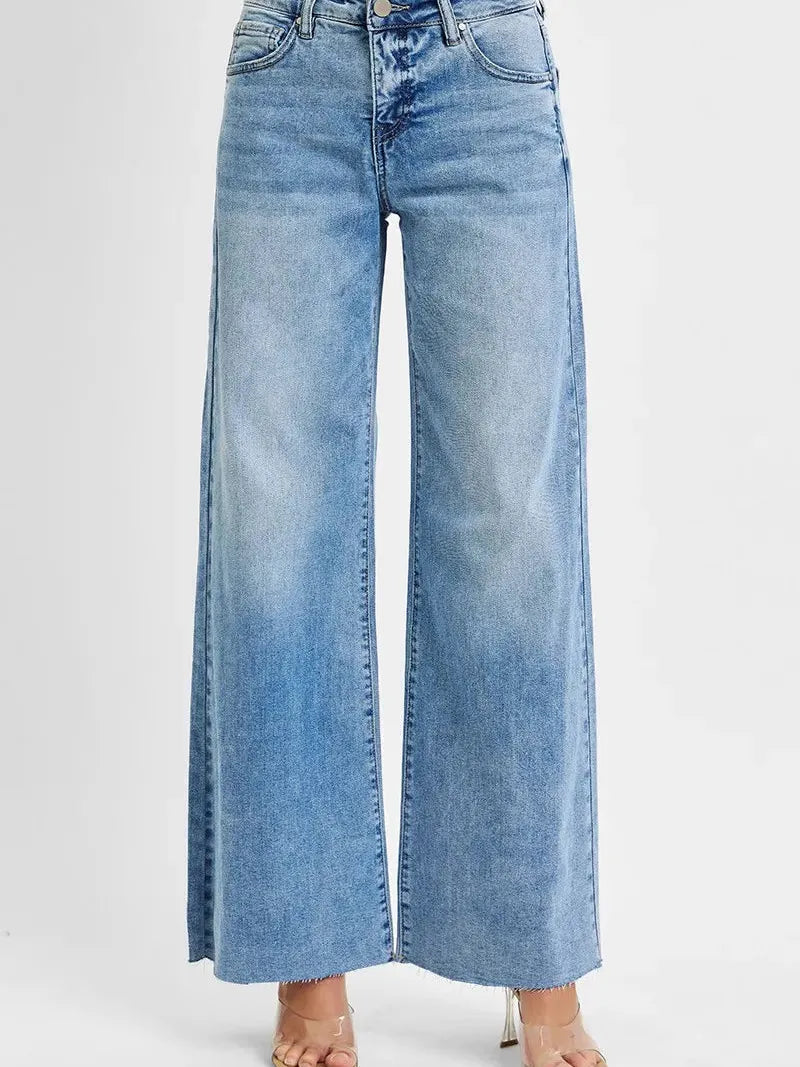 Risen FreeFlow High Waisted Wide Leg Jeans in Light Stone-Women's Jeans-Shop Z & Joxa