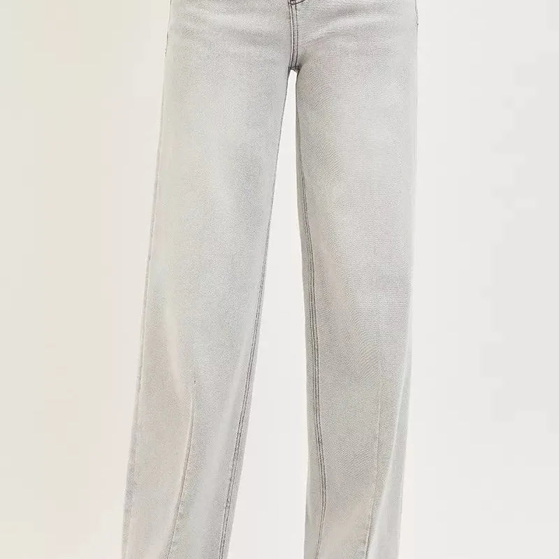 Risen Gray District Mid Rise Slouchy Baggy Jeans with Contrast Stitching-Women's Jeans-Shop Z & Joxa