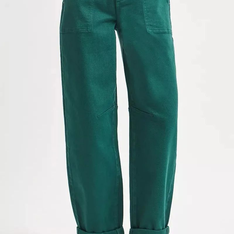 Risen Green Scene High Rise Ankle Length Cuffed Barrel Jeans-Women's Jeans-Shop Z & Joxa
