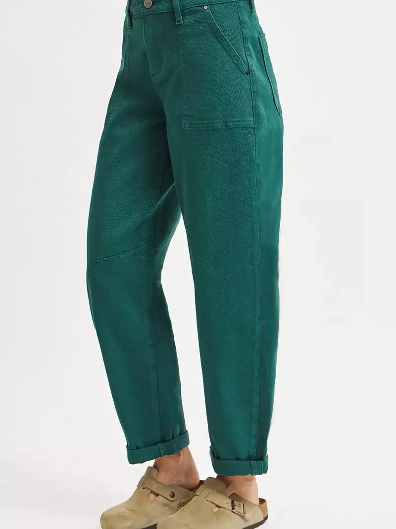 Risen Green Scene High Rise Ankle Length Cuffed Barrel Jeans-Women's Jeans-Shop Z & Joxa