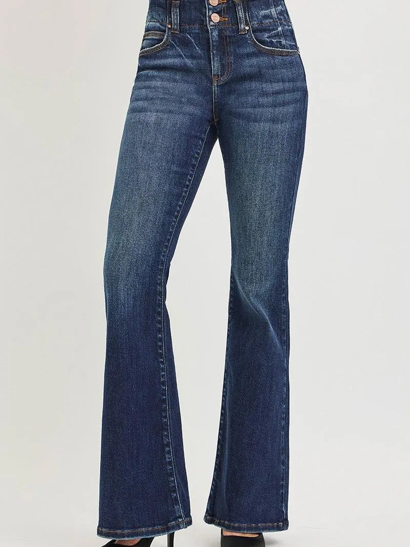Risen High Tide Flare High Rise Jeans With Seam Detail Waist-Women's Jeans-Shop Z & Joxa