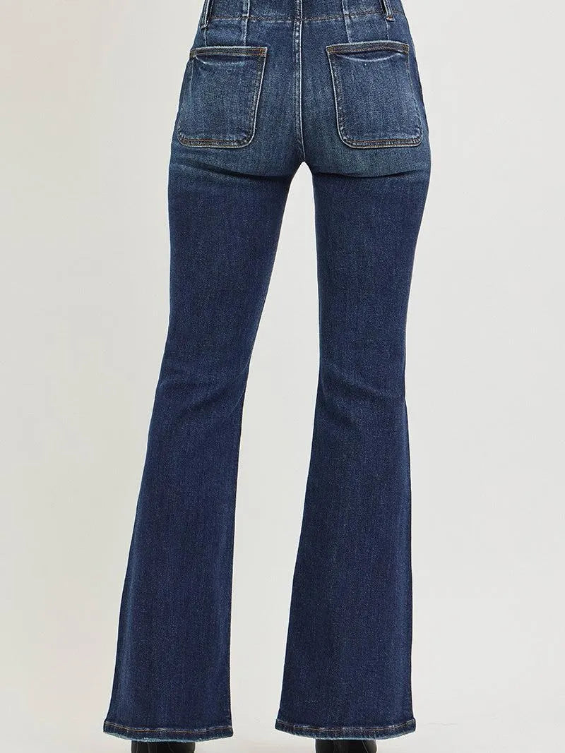 Risen High Tide Flare High Rise Jeans With Seam Detail Waist-Women's Jeans-Shop Z & Joxa