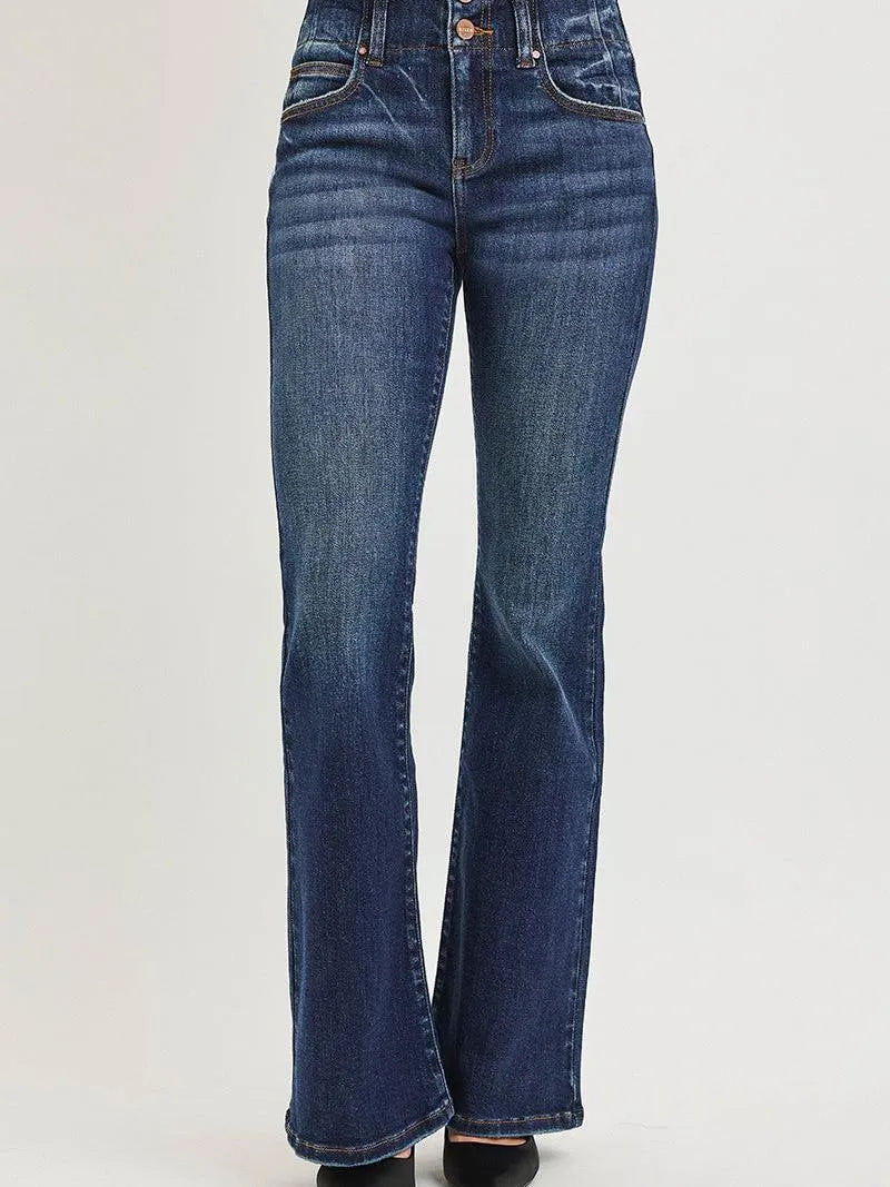 Risen High Tide Flare High Rise Jeans With Seam Detail Waist-Women's Jeans-Shop Z & Joxa