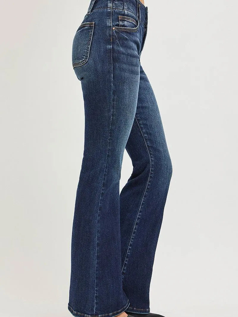 Risen High Tide Flare High Rise Jeans With Seam Detail Waist-Women's Jeans-Shop Z & Joxa