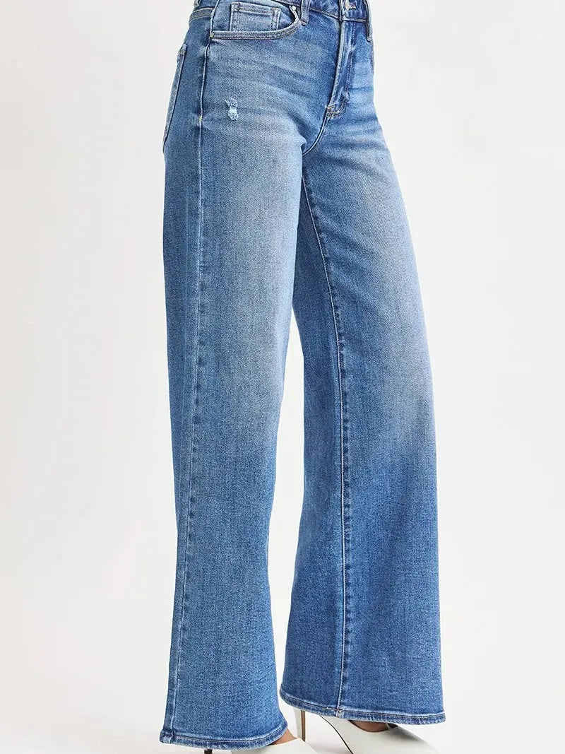 Risen LuxeEase High Rise Wide Leg Jeans in Medium Stone-Women's Jeans-Shop Z & Joxa