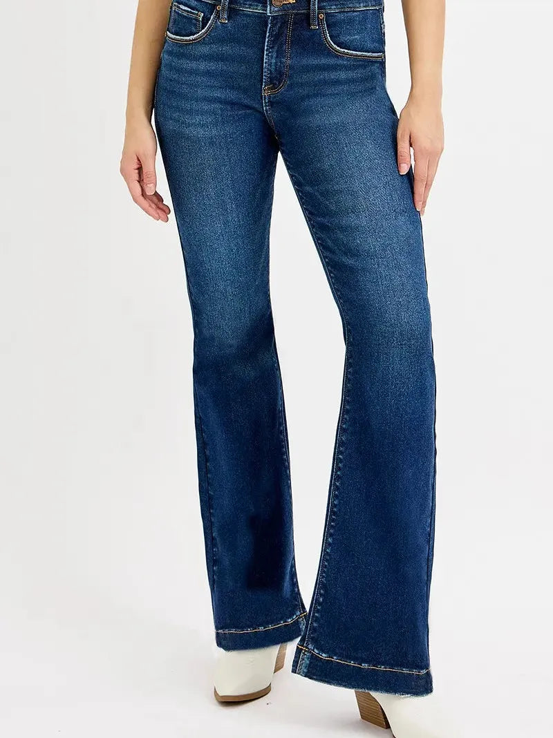 Risen Midnight Cruise Tummy Control Mid Rise Flare Jeans-Women's Jeans-Shop Z & Joxa