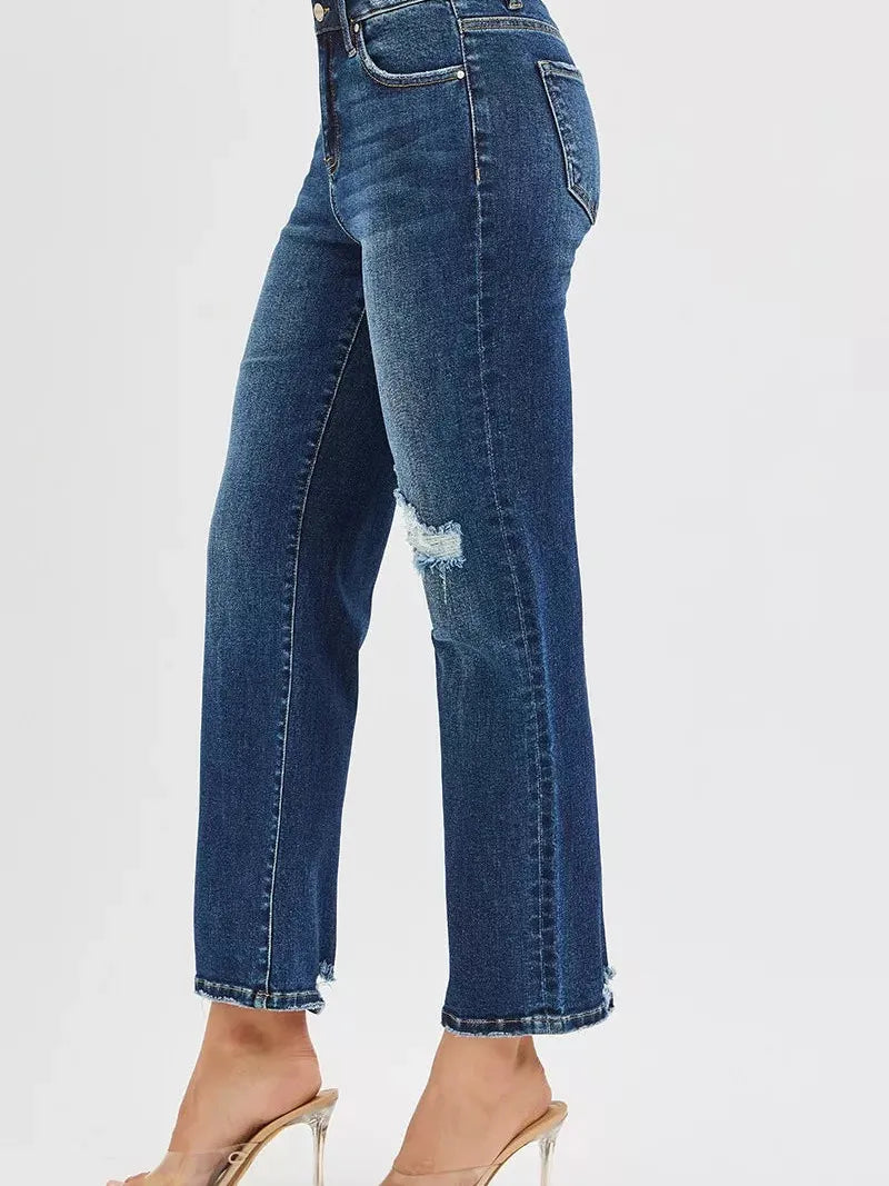 Risen Midnight Edge High Rise Slim Straight Cropped Jeans-Women's Jeans-Shop Z & Joxa