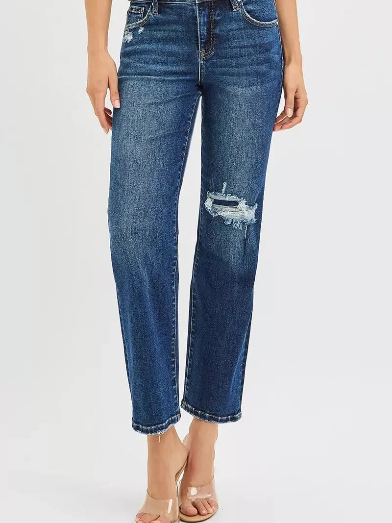 Risen Midnight Edge High Rise Slim Straight Cropped Jeans-Women's Jeans-Shop Z & Joxa