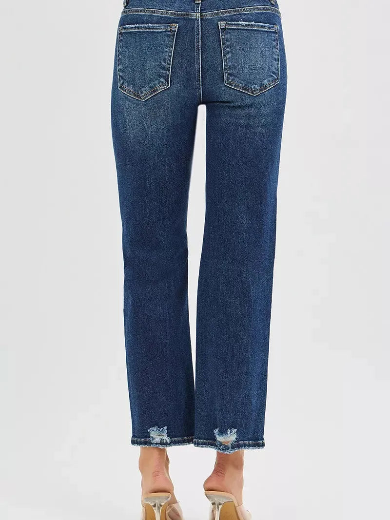 Risen Midnight Edge High Rise Slim Straight Cropped Jeans-Women's Jeans-Shop Z & Joxa