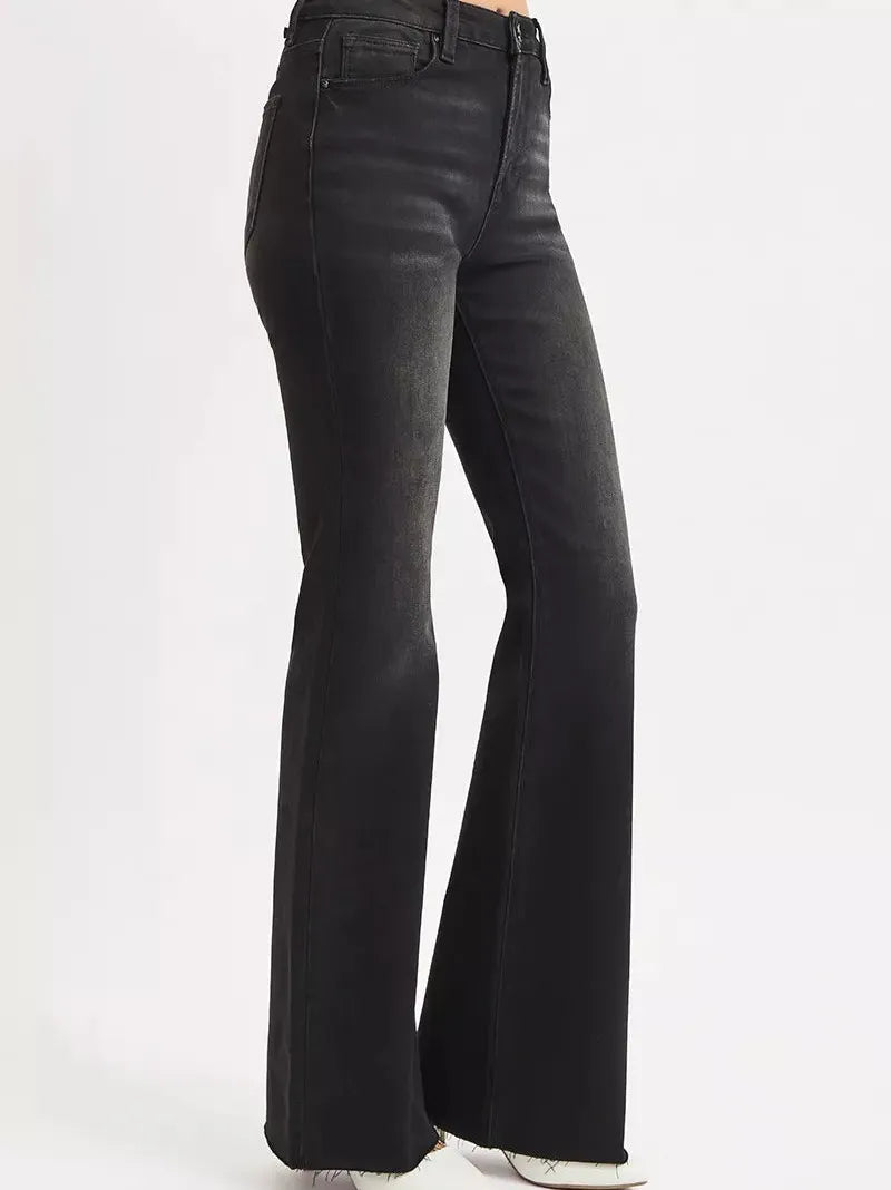 Risen Midnight Muse High-rise Raw Hem Flare Jeans-Women's Jeans-Shop Z & Joxa