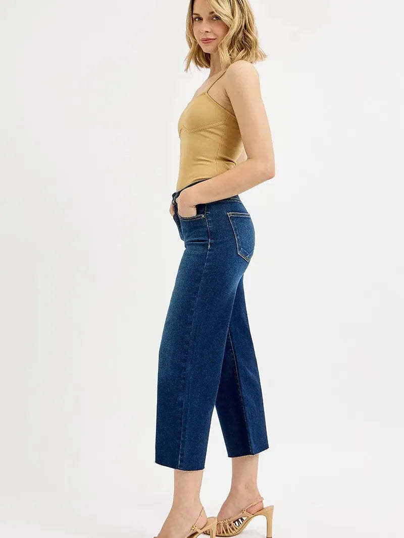 Risen Midnight Muse Tummy Control High Rise Crop Wide Jeans-Women's Jeans-Shop Z & Joxa