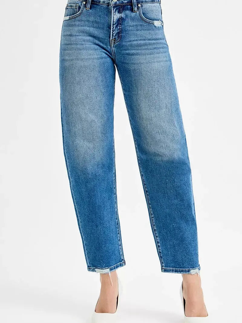 Risen Moonlit Stone Tummy Control High Rise Ankle Slim Barrel Jeans-Women's Jeans-Shop Z & Joxa