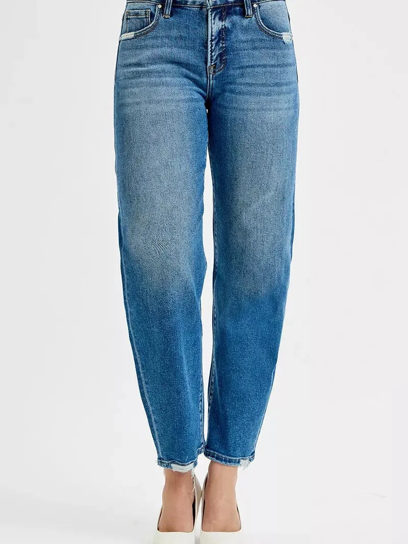 Risen Moonlit Stone Tummy Control High Rise Ankle Slim Barrel Jeans-Women's Jeans-Shop Z & Joxa