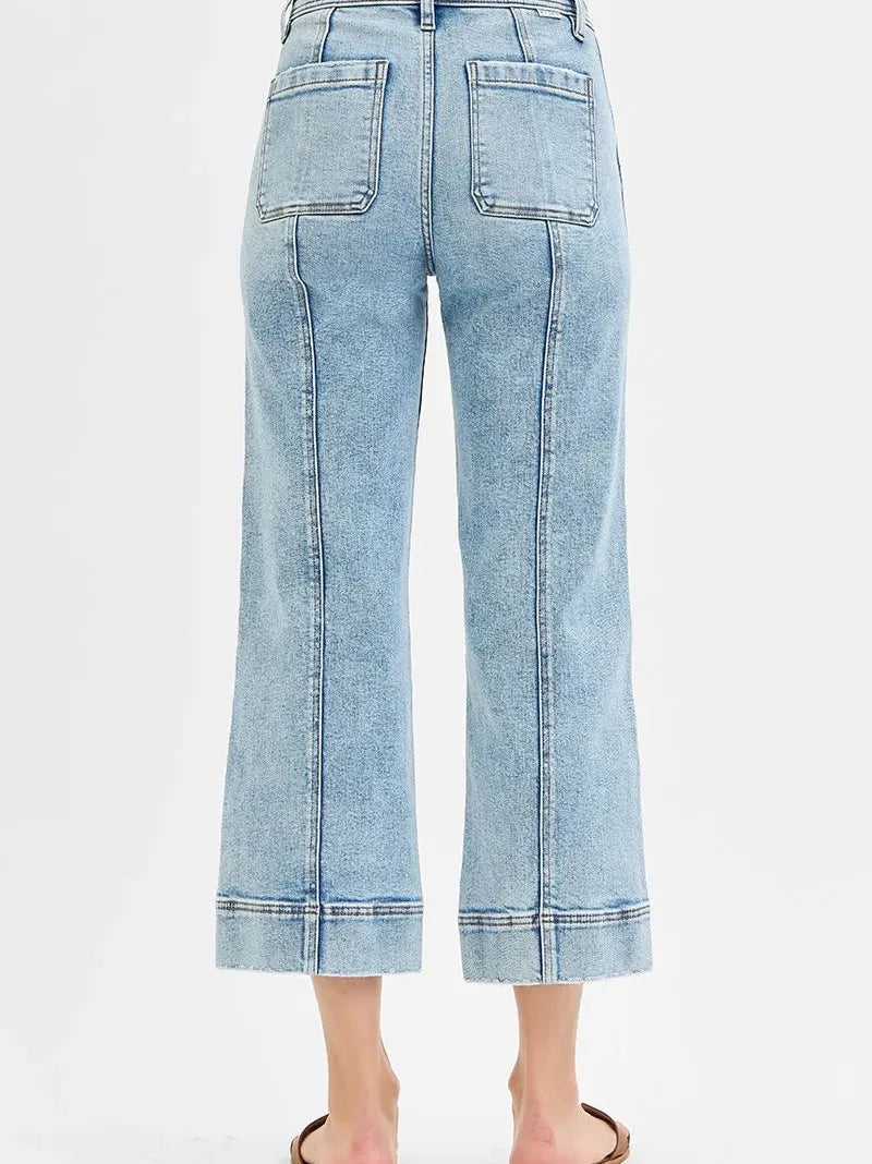 Risen Moonwashed Blue High Rise Crop Wide Leg Jeans-Women's Jeans-Shop Z & Joxa