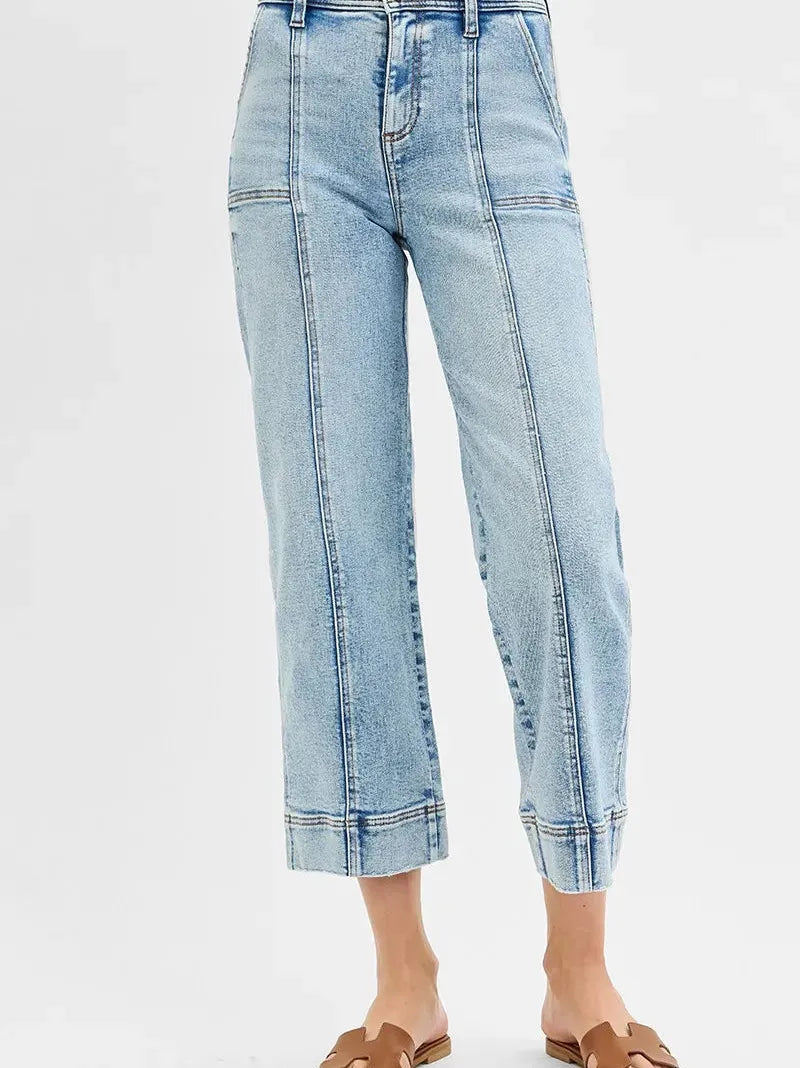 Risen Moonwashed Blue High Rise Crop Wide Leg Jeans-Women's Jeans-Shop Z & Joxa
