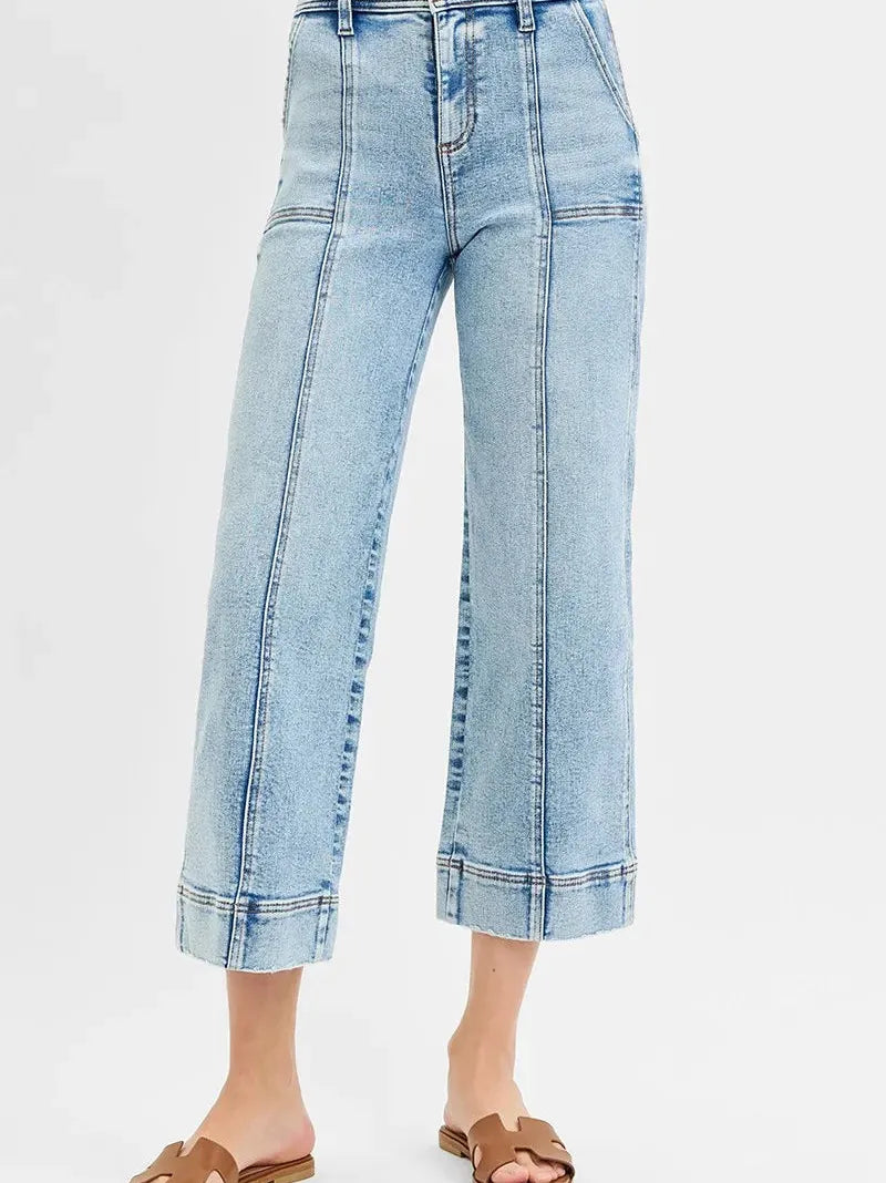 Risen Moonwashed Blue High Rise Crop Wide Leg Jeans-Women's Jeans-Shop Z & Joxa