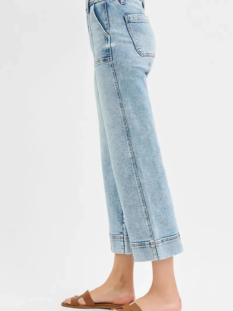 Risen Moonwashed Blue High Rise Crop Wide Leg Jeans-Women's Jeans-Shop Z & Joxa