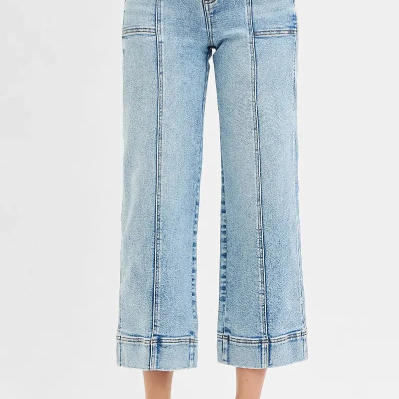 Risen Moonwashed Blue High Rise Crop Wide Leg Jeans-Women's Jeans-Shop Z & Joxa