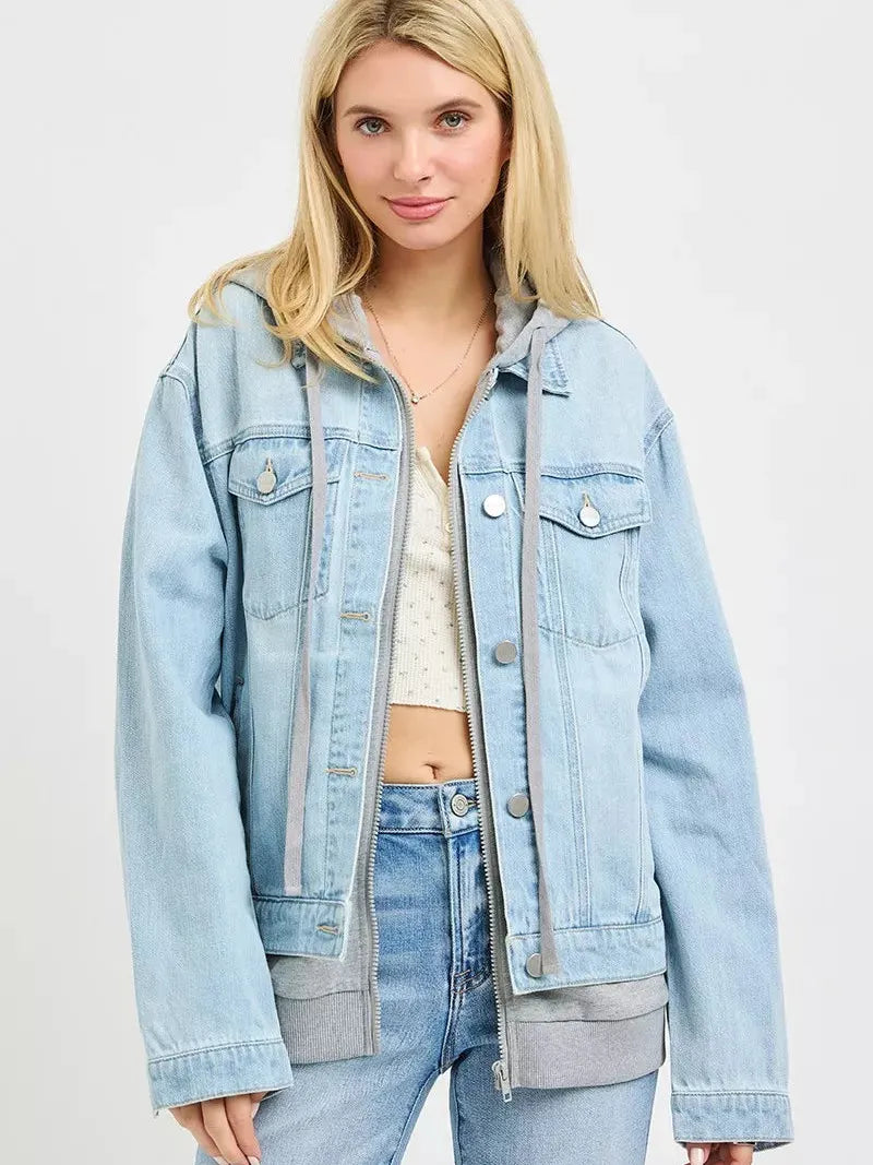 Risen Off Duty Oversized Jean Jacket Layered in Light Stone-Coats & Jackets-Shop Z & Joxa
